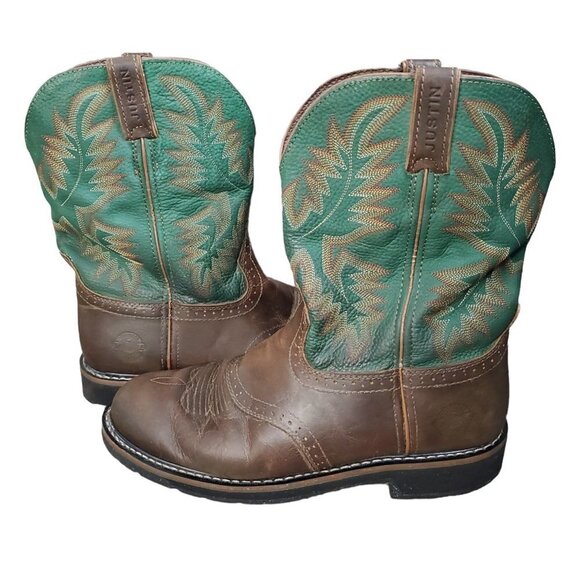 Justin Boots WK4670 - Stampede Blade Green Round Toe Wellington Work Boots - Picture 4 of 16